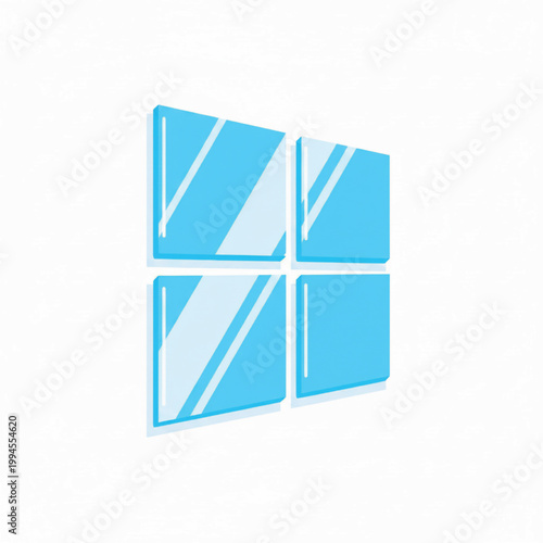 Handmade window frames icon with blue panels and white highlights, designed in a simple modern flat style