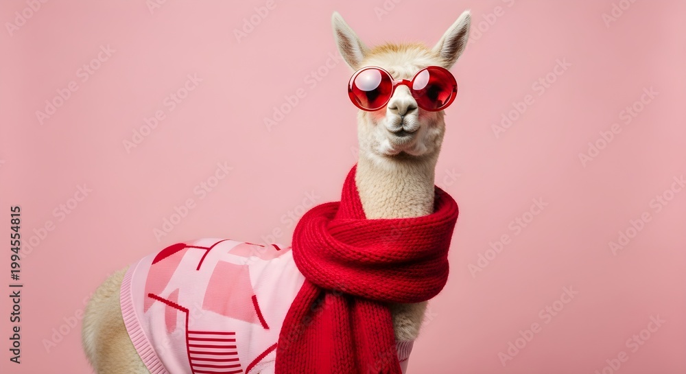 Obraz premium Stylish Alpaca Wearing Sunglasses and a Scarf