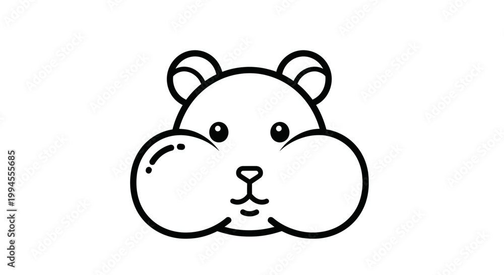 Obraz premium Cute Hamster Face, Chubby Cheeks, Cartoon Style, Outline Drawing
