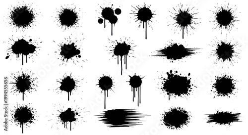 Black Ink Splatter and Brush Stroke Collection - Abstract Grunge Elements