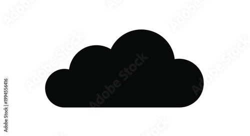 Simple black silhouette of a fluffy cloud against a white background