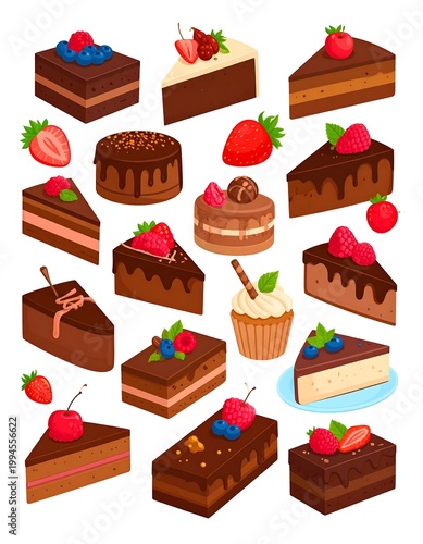 Delicious chocolate cakes with strawberries.