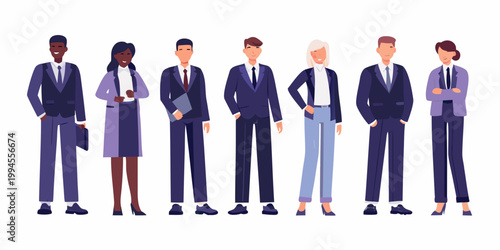 Diverse group of professionals in business attire standing in a row