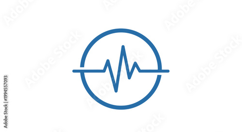 A stylized electrocardiogram graphic inside a blue circle representing health and vitality