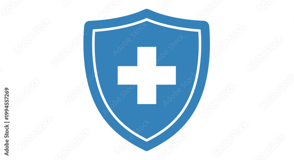 Fototapeta premium Medical Shield Emblem: Protection Symbol Featuring a White Cross on a Blue Background