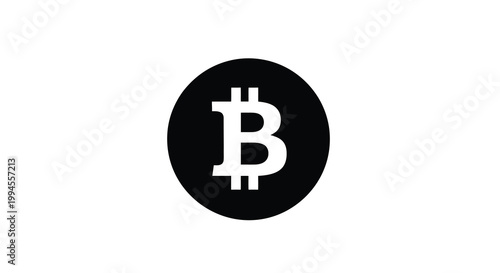 Simple depiction of a white bitcoin symbol against a black circular background