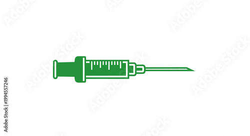 Medical illustration of a green syringe on a white background, perfect for healthcare designs
