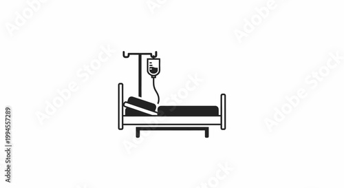 Minimalist Hospital Bed Icon Depicting Patient Care and Medical Infusion Therapy