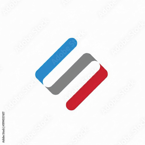 Play button icon with blue, gray, and red 3D-style rounded shapes on a white background featuring media control, streaming, entertainment with motion