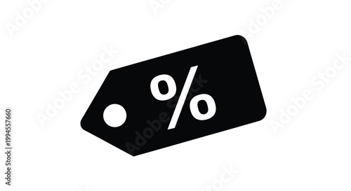 A black price tag displays a white percentage symbol indicating a sale