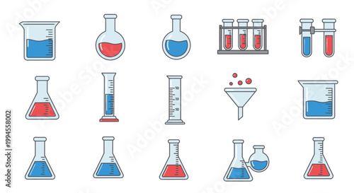 Illustrated chemical laboratory glassware for scientific research and experiments