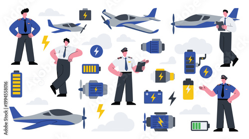 Modern Aviation Technology Concept with Pilots and Aircraft Elements