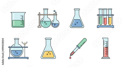 Illustration of chemistry laboratory equipment in colorful vector design style