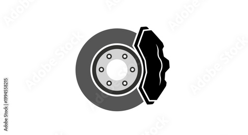 Automotive brake mechanism illustration featuring a wheel and caliper assembly isolated