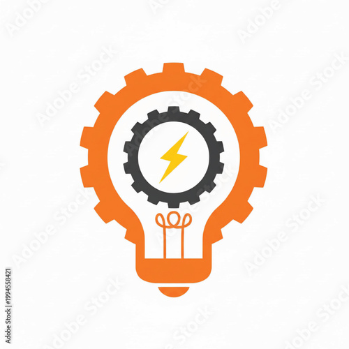 Lightbulb gear icon with lightning bolt and scissors, handmade craft concept logo on white background