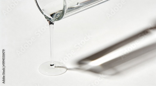 Clear viscous liquid pouring from glass tube onto white surface