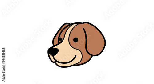 A happy dog face illustration: cartoon style of a canine companion in minimalist design