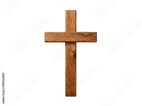 A simple wooden cross on a clean white background