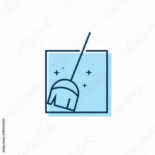 Dustpan and broom icon for cleaning chores with simple line art on light background featuring housekeeping, sweep, janitorial with home care and