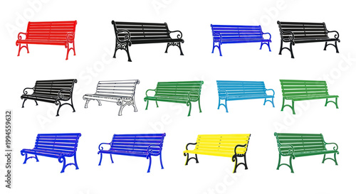 Colorful Park Benches Collection - Red, Black, Blue, Green, Yellow