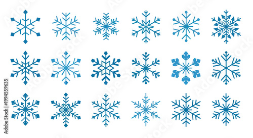 Collection of Blue Snowflakes - Winter Holiday Icons