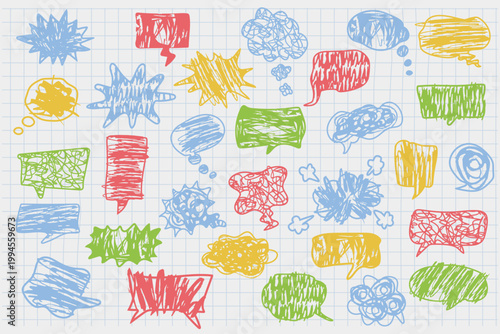 Crayon text boxes, isolated on background. Vector illustration set.