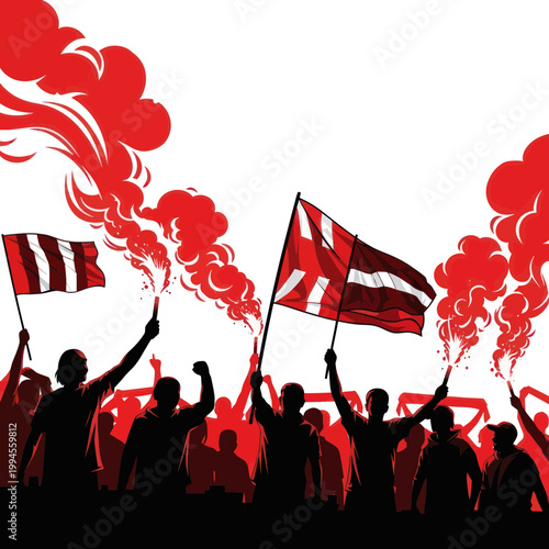 Passionate Crowd with Flags and Smoke Flares