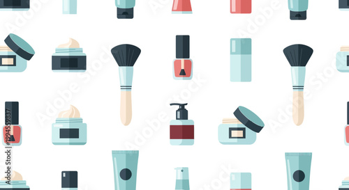 Seamless pattern of makeup and cosmetic products, flat design