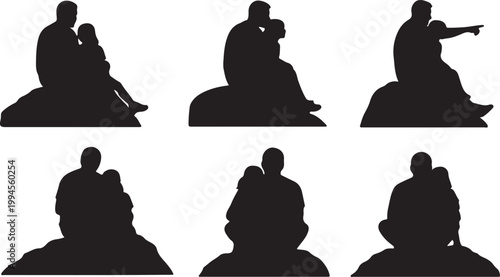 Silhouettes of a parent holding a child on a rock, depicting comfort, security, and shared moments.