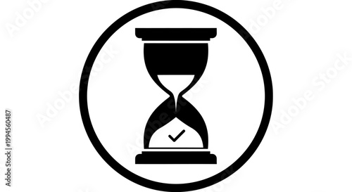 Hourglass Icon with Checkmark Symbol, Symbolizing Time Management and Completion