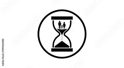 Hourglass Icon Symbolizing Life Span and Time Passing with People Silhouette