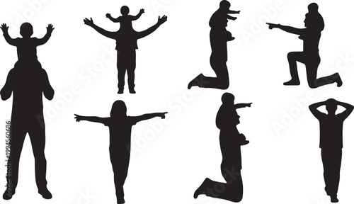Father and child silhouettes in playful poses, highlighting family fun and active engagement.