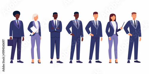 Diverse group of professionals in business attire standing in a row