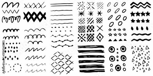 Collection of hand drawn abstract lines shapes and doodle elements