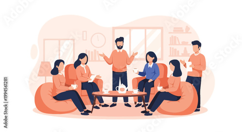 Business Team Meeting and Brainstorming in Office Lounge Illustration