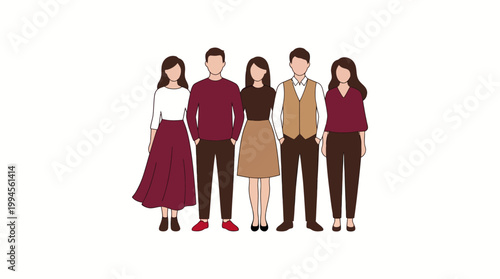 Diverse group of professionals standing together in business casual attire, a teamwork-focused team portrait illustrating collaboration and workplace unity