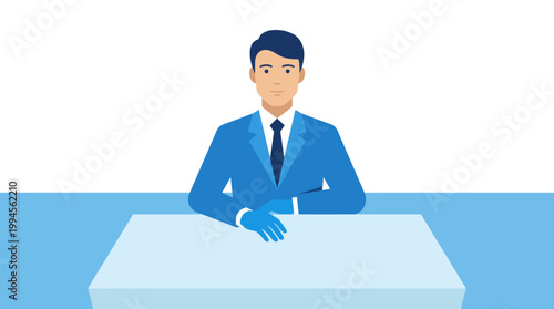 Cartoon business professional delivering a speech at a podium in a conference setting