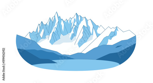 Majestic Snow-Capped Mountains Reflecting in a Calm Lake - Vector Illustration