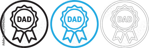Fathers day badges celebrating dad with award ribbons and 'best dad' honors