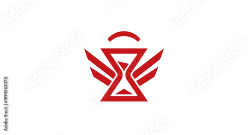 Abstract red hourglass with wings logo design on white background concept