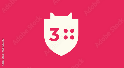 Abstract shield icon with numeric symbol on a vibrant pink background