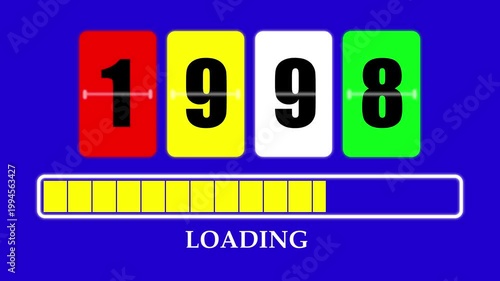 1998 Number Flip Loading Animation with Progress Bar. Futuristic Countdown Background 4K.