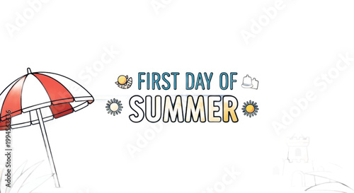 Summer vacation, beach umbrella, colorful illustration, seasonal greeting