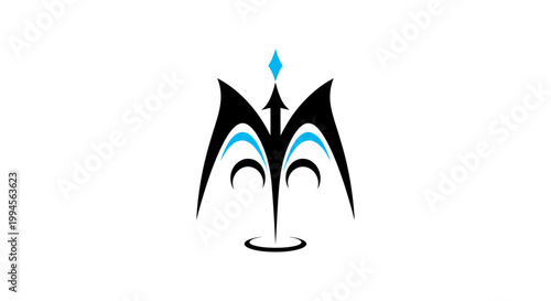 Abstract black and blue trident logo on white background