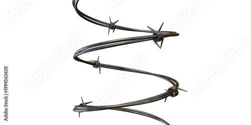 Bild auf Leinwand Twisted metal barbed wire coils with sharp spikes isolated on transparent backgr