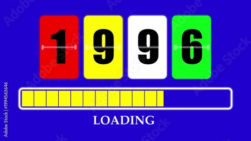 1996 Number Flip Loading Animation with Progress Bar. Futuristic Countdown Background 4K.