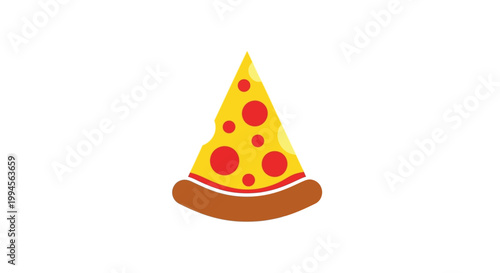 A graphic illustration depicting a pizza slice with a classic design on a white background