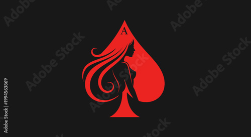 Ace of spades symbol with woman silhouette on black background