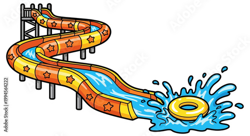 Colorful Water Slide Cartoon Illustration with Splash