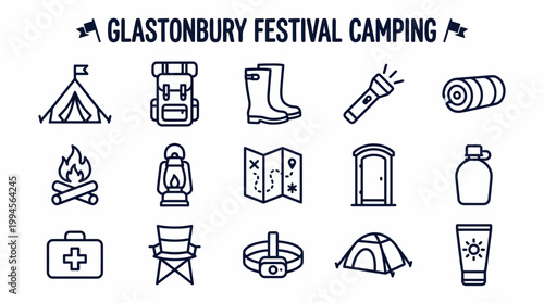 Glastonbury Festival Camping Icons Set